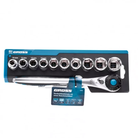Набор торцевых головок трещотка 120 зубьев 12 предметов 1/2" CrV Gross 14138 купить в Надыме