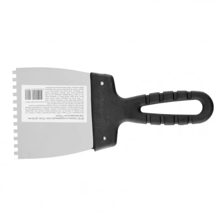 Шпатель из нержавеющей стали 100 мм зуб 4 х 4 мм пластмассовая ручка Россия 85138 купить в Надыме