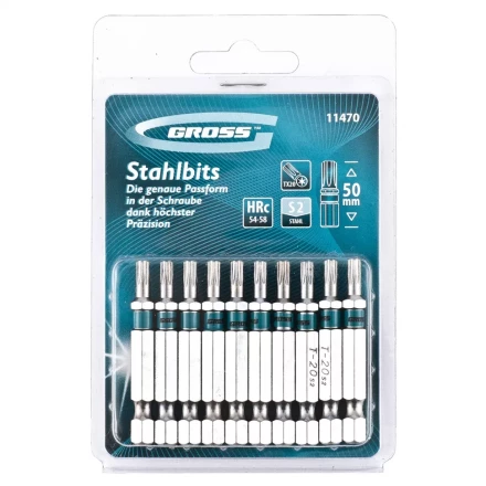 Набор бит TORX 20х50 сталь S2 10 шт GROSS 11470 купить в Надыме
