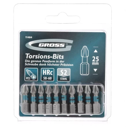 Набор бит торсионных PZ2x25 мм для ударных шуруповертов 10 шт. Gross 11484 купить в Надыме