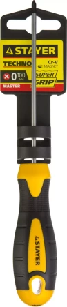 Отвертка STAYER "MASTER" "ТECHNO", двухкомпонентная рукоятка, магнитный наконечник, Cr-V, PH0x100мм 2508-0-10_z02 купить в Надыме