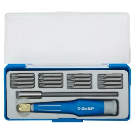 Набор ЗУБР Отвертка "ЭКСПЕРТ" для точных работ, CR-V, двухкомп. рукоятка, удлинитель 120мм, сменные биты, 18предметов 25623-H18 купить в Надыме