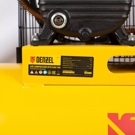 Компрессор воздушный рем. привод BCV2300/100, 2,3 кВт, 100 литров, 440 л/мин Denzel 58111 купить в Надыме