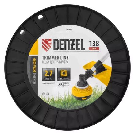 Леска для триммера двухкомпонентная квадрат, 2,7мм х 138м, на DIN катушке EXTRA CORD// Denzel 96819 купить в Надыме