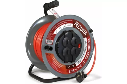 Удлинитель силовой на металлической катушке Ресанта СУ-3х1,5-30/3 (с выкл., 4 розетки, IP44) 61/118/7 купить в Надыме