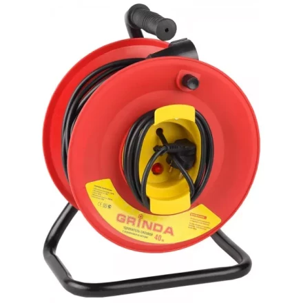 Удлинитель на катушке, 1 гнездо, евророзетка, 40м, заземление, защита от перегрузки, GRINDA 8-43665-40 купить в Надыме