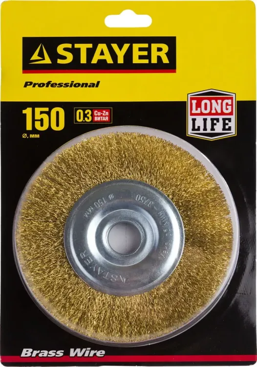 STAYER "PROFESSIONAL". Щетка дисковая для УШМ, витая стальная латунированная проволока 0,3мм, 150ммх22мм 35122-150 купить в Надыме