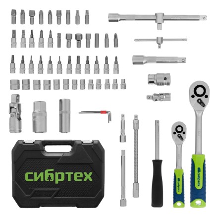 Набор инструментов Сибртех 13388, 1/2&quot;, 1/4&quot;, пластиковый кейс, 94 предмета купить в Надыме