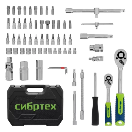 Набор инструментов Сибртех 13388, 1/2", 1/4", пластиковый кейс, 94 предмета купить в Надыме