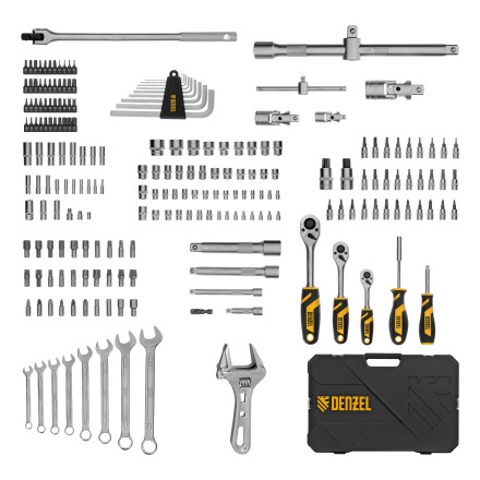 Набор инструментов Denzel 15807, 1/2&quot;, 1/4&quot;, 3/8&quot;, CrV, S2, пластиковый кейс, 216 предметов купить в Надыме