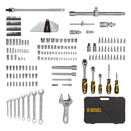 Набор инструментов Denzel 15807, 1/2", 1/4", 3/8", CrV, S2, пластиковый кейс, 216 предметов купить в Надыме