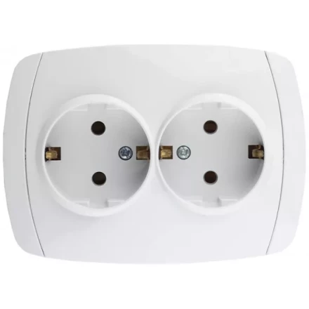Розетка СВЕТОЗАР "CITY LIGHT" двойная в сборе, с заземлением, цвет белый, 16А/~250В SV-54207-W купить в Надыме