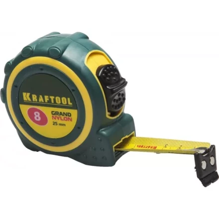Рулетка KRAFTOOL "GRAND", двухкомпонентный корпус, двусторонняя шкала, нейлоновое покрытие, 8мх25мм 3412-08_z01 купить в Надыме
