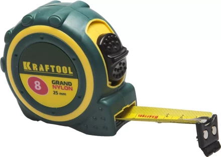 Рулетка KRAFTOOL "GRAND", двухкомпонентный корпус, двусторонняя шкала, нейлоновое покрытие, 8мх25мм 3412-08_z01 купить в Надыме