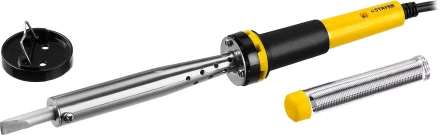 Паяльник PROTerm с двухкомпонентной рукояткой, в комплекте с припоем и подставкой, жало - клин, STAYER Professional 55300-100, 100 Вт 55300-100 купить в Надыме