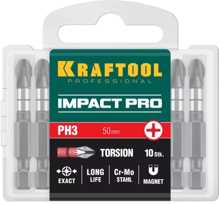 Биты для ударных шуруповертов KRAFTOOL Impact Pro PH 26191-3-50-S10 купить в Надыме