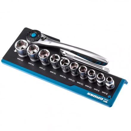 Набор торцевых головок трещотка 120 зубьев 12 предметов 3/8" CrV Gross 14139 купить в Надыме