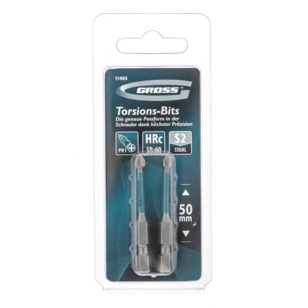 Набор бит торсионных PH1x50 мм для ударных шуруповертов 2 шт. Gross 11485 купить в Надыме