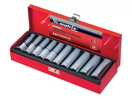 Набор торцевых головок, квадрат 1/2", головки 10 - 22 мм, удлиненные, 10 предм  MATRIX MASTER 13581 купить в Надыме