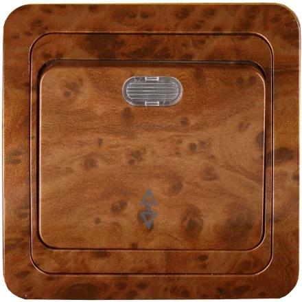 Выключатель СВЕТОЗАР "ГАММА" проходной, с подсветкой, одноклавишный, цвет орех, 10A/~250B SV-54138-N купить в Надыме