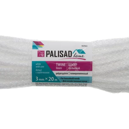Шнур бельевой полипропиленовый с сердечником, 3 мм, L 20 м, белый, Home Palisad 937065 купить в Надыме