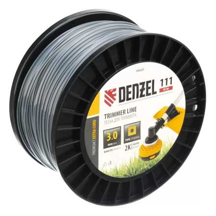 Леска для триммера двухкомпонентная квадрат, 3,0мм х 111м, на DIN катушке EXTRA CORD// Denzel 96820 купить в Надыме