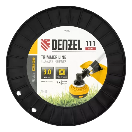 Леска для триммера двухкомпонентная квадрат, 3,0мм х 111м, на DIN катушке EXTRA CORD// Denzel 96820 купить в Надыме