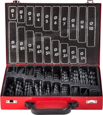 Набор ЗУБР "ТЕХНИК": Свёрла по металлу парооксидированных, быстрорежущая сталь, в мет. боксе, 1-10мм, шаг-0,5, 370 предм. 4-29605-H370 купить в Надыме