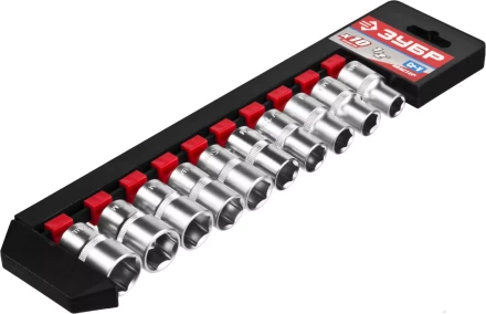 Набор ЗУБР "МАСТЕР": Торцовые головки (1/2") на пластиковом рельсе, Cr-V, 10-19мм, 10 предметов 27652-H10 купить в Надыме