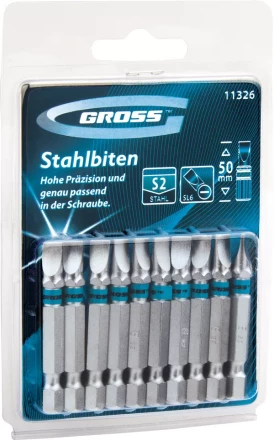 Набор бит SL6,0х50, сталь S2, 10шт GROSS 11326 купить в Надыме
