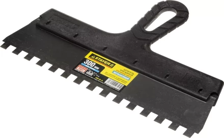 Шпатель STAYER "PROFESSIONAL" нержавеющий зубчатый с пластмассовой ручкой, 300мм, зуб 10х10мм 1009-30-10 купить в Надыме
