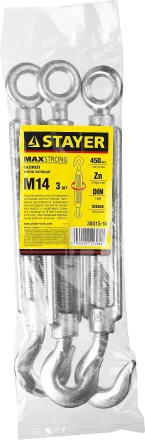 Талреп DIN 1480, крюк-кольцо, оцинкованный, М14, 3 шт, STAYER Master 30515-14 30515-14 купить в Надыме