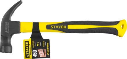 Молоток-гвоздодер "Fiberglass-M" с фиберглассовой рукояткой, с магнитом, 450 г, STAYER Professional 2027-450 купить в Надыме