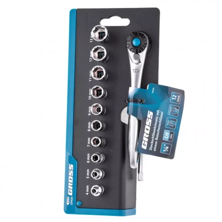 Набор торцевых головок трещотка 120 зубьев 12 предметов 1/4" CrV Gross 14141 купить в Надыме