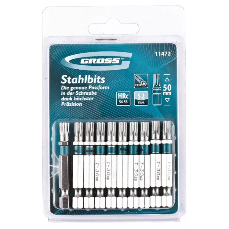 Набор бит TORX 30х50 сталь S2 10 шт GROSS 11472 купить в Надыме