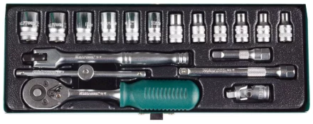 Набор торцовых головок KRAFTOOL "INDUSTRIE QUALITAT" (1/4") универсальный, Cr-V, металлический кейс, 18 предметов 27890-H18_z01 купить в Надыме