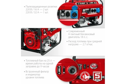 ЗУБР 8000 Вт, бензиновый генератор с электростартером (СБ-8000Е) купить в Надыме