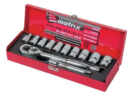 Набор торцевых головок,  1/2", головки 10 - 24 мм, с трещот. ключом, 12 предм  MATRIX MASTER 13526 купить в Надыме
