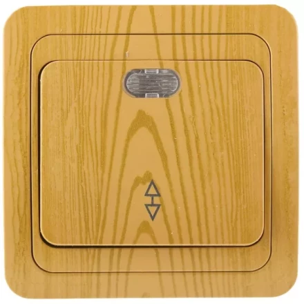 Выключатель СВЕТОЗАР "ГАММА" проходной, с подсветкой, одноклавишный, цвет ольха, 10A/~250B SV-54138-A купить в Надыме