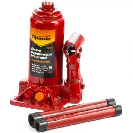 Домкрат гидравлический бутылочный телескопический 2 т h подъема 170–410 мм SPARTA 50341 купить в Надыме