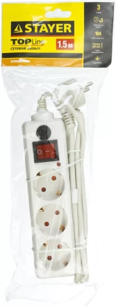 Сетевой фильтр STAYER "STANDARD" электрический, 3 гнезда, макс. мощн. 2200 Вт, 1.5м 55065-1.5 купить в Надыме