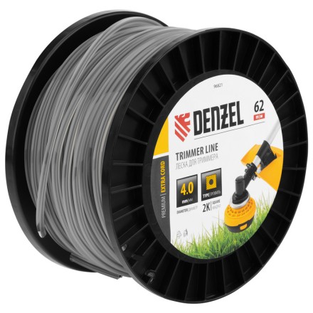 Леска для триммера двухкомпонентная квадрат, 4,0мм х 62м, на DIN катушке EXTRA CORD// Denzel 96821 купить в Надыме
