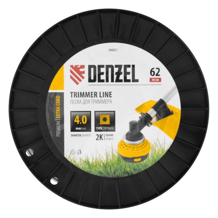 Леска для триммера двухкомпонентная квадрат, 4,0мм х 62м, на DIN катушке EXTRA CORD// Denzel 96821 купить в Надыме