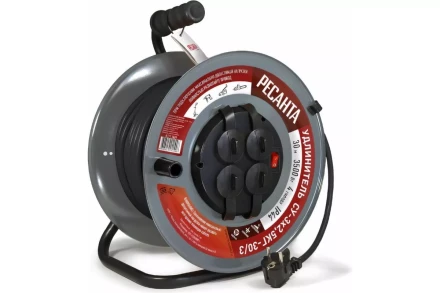 Удлинитель силовой на металлической катушке Ресанта СУ-3х2,5КГ-30/3 (с выкл., 4 розетки, IP44) 61/118/9 купить в Надыме