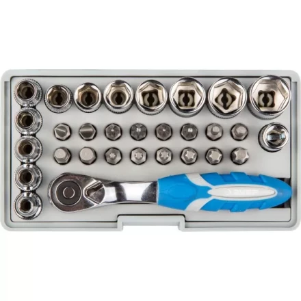 Набор ЗУБР "ЭКСПЕРТ": Биты 16шт,торцов головки с мини трещоткой 12шт,адаптер для бит SQ 1/4"хHex 1/4",удлинит 1/4"/80мм 26054-H31 купить в Надыме