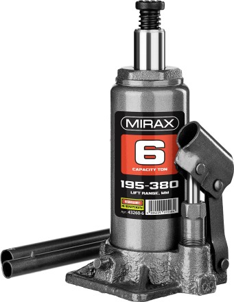 Домкрат гидравлический бутылочный, 6т, 195-380 мм, MIRAX 43260-6 43260-6 купить в Надыме