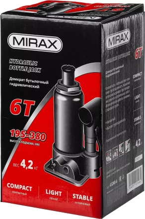 Домкрат гидравлический бутылочный, 6т, 195-380 мм, MIRAX 43260-6 43260-6 купить в Надыме