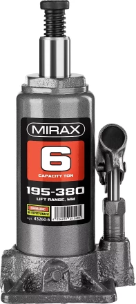 Домкрат гидравлический бутылочный, 6т, 195-380 мм, MIRAX 43260-6 43260-6 купить в Надыме