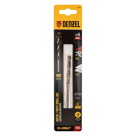 Сверло по металлу Denzel, 6 мм, HSS Co-8%, 71444 купить в Надыме