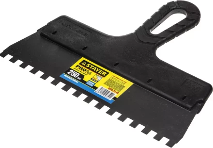 Шпатель STAYER "PROFESSIONAL" нержавеющий зубчатый с пластмассовой ручкой, 250мм, зуб 8х8мм 1009-25-08 купить в Надыме